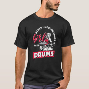 Drummer Girls Rock Music Drum Set Women Musician D T-shirt