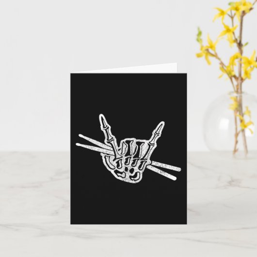 Drummer Halloween Skeleton Hand Rock en Roll Drum Kaart (Gele Bloem)