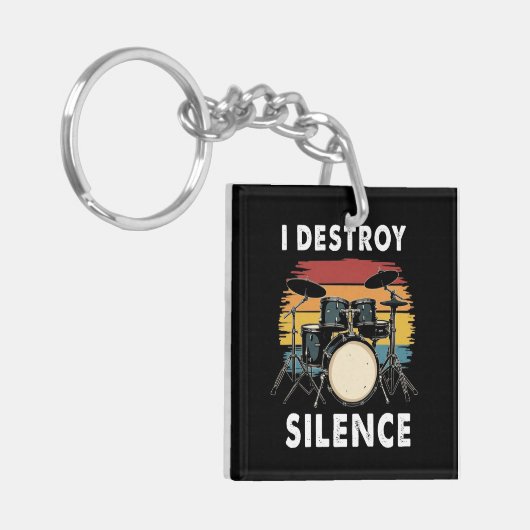 Drummer I Destroy Silence Drum Sleutelhanger (Voorkant Links)