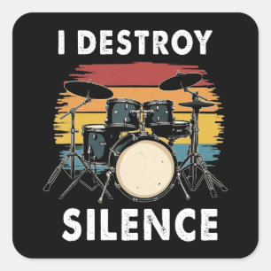Drummer I Destroy Silence Drum Vierkante Sticker