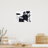 Drummer in actie - donker poster (Keuken)
