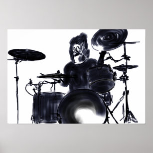 Drummer in actie - donker poster