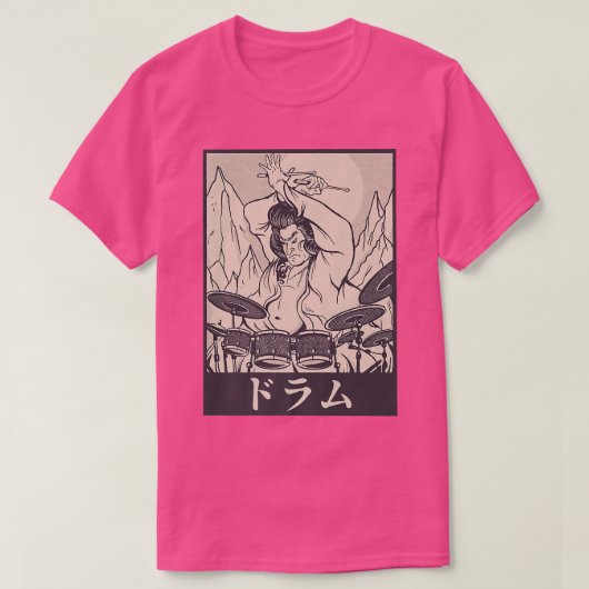 Drummer Japanse Samurai Funny Rock Music T-shirt (Design voorkant)