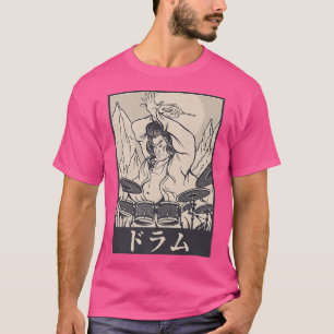 Drummer Japanse Samurai Funny Rock Music T-shirt