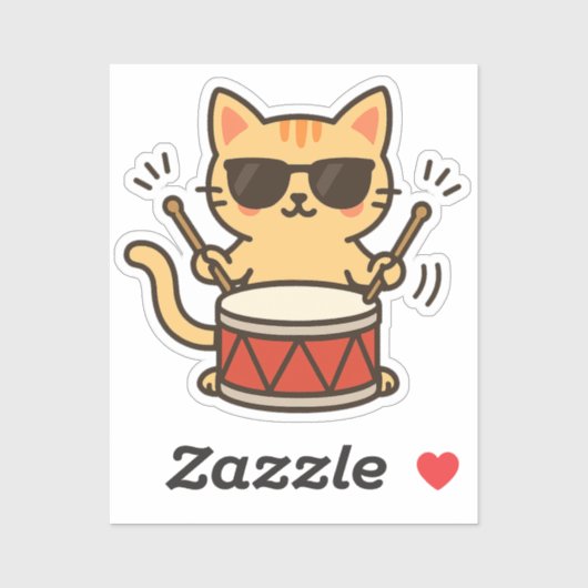 Drummer Katten Met Zonnebril Sticker (Vel)
