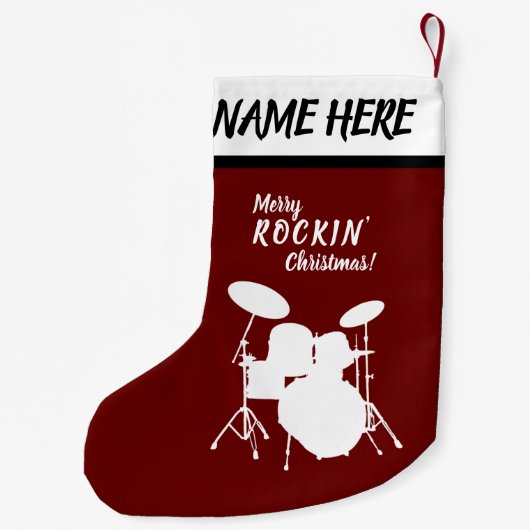 Drummer kerst - Eigen naam drumkit drumming Kleine Kerstsok (Achterkant)