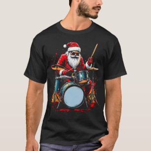 Drummer Kerstman Speelt op Drums Grappige Kerst Mu T-shirt