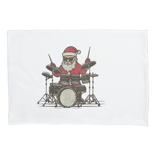 Drummer Kerstmis Grappige Vintage Kerstman Speelt  Kussensloop (Voorkant)