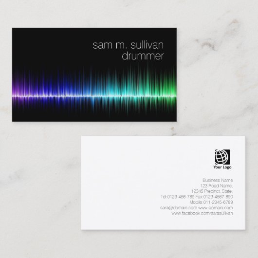 Drummer Kleurrijke Sound Wave Muzikant Visitekaartje (Voorkant / Achterkant)