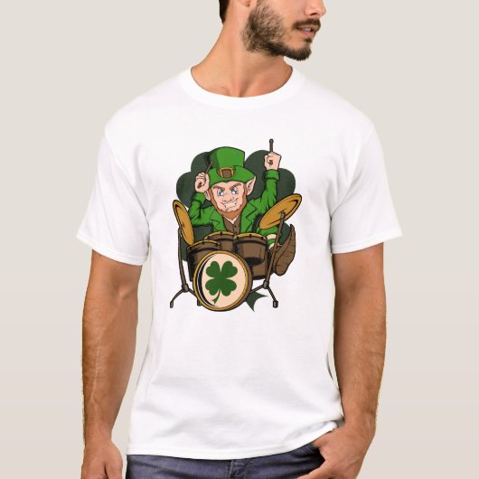 Drummer Leprechaun St. Patrick's Day Drumming T-shirt (Voorkant)