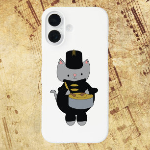 Drummer Marching Band Cat Black Gold iPhone 16 Hoesje