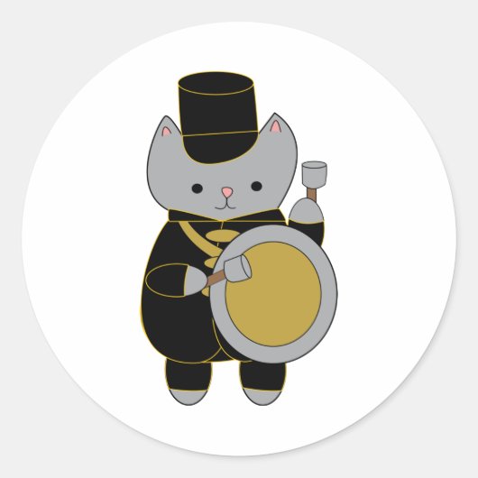 Drummer marching Band Cat Black Yellow Gold Ronde Sticker (Voorkant)