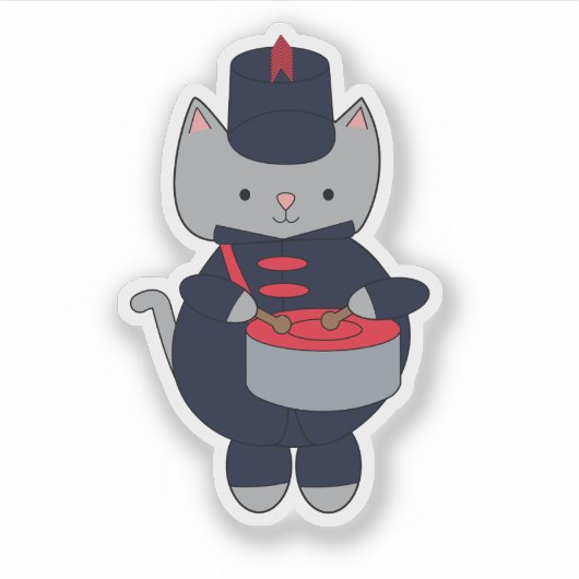Drummer Marching Band Cat Navy Blue and Red Sticker (Voorkant)
