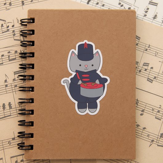Drummer Marching Band Cat Navy Blue and Red Sticker
