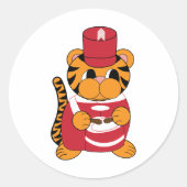 Drummer Marching Band Tijger Rood en Wit Ronde Sticker (Voorkant)