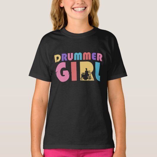 Drummer Meisje Retro  T-shirt (Voorkant)