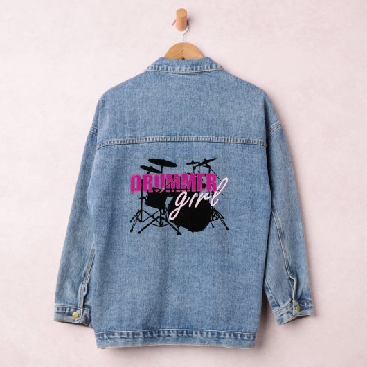 Drummer meisje Schattige Paarse Zwart en Illustrat Denim Jacket (Hangar)