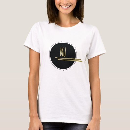 Drummer Meisje T-shirt | Rock Music Drums Monogram (Voorkant)