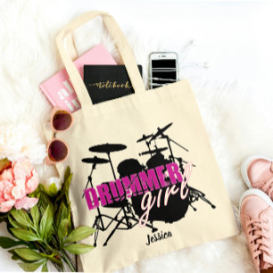 Drummer meisje Voornaam Schattigee Paarse Zwarte T Tote Bag