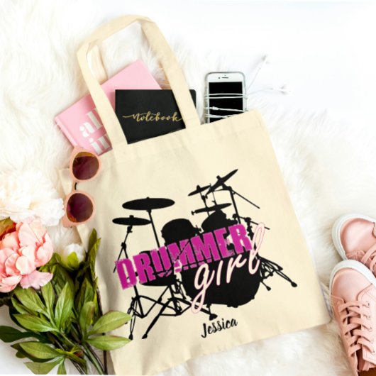 Drummer meisje Voornaam Schattigee Paarse Zwarte T Tote Bag