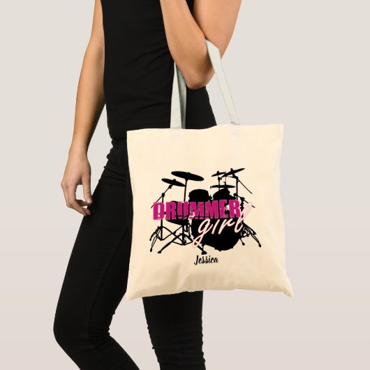 Drummer meisje Voornaam Schattigee Paarse Zwarte T Tote Bag (Voorkant (product))