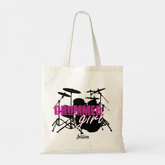 Drummer meisje Voornaam Schattigee Paarse Zwarte T Tote Bag (Achterkant)