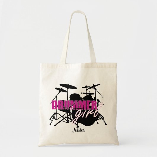 Drummer meisje Voornaam Schattigee Paarse Zwarte T Tote Bag (Voorkant)