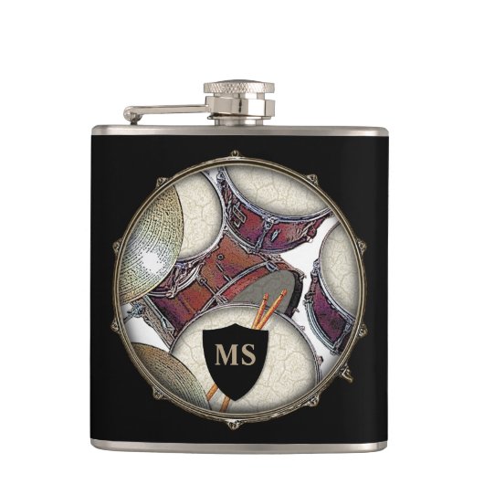 Drummer Monogram Snare Drum Kit Drumstick Musicus Heupfles (Voorkant)