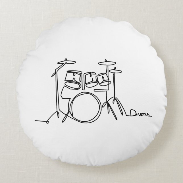 Drummer Music Design One-Line Drums Rond Kussen (Voorkant)