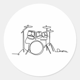 Drummer Music Design One-Line Drums Ronde Sticker