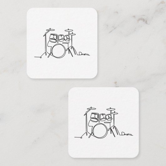 Drummer Music Design One-Line Drums Vierkante Visitekaartje (Voorkant / Achterkant)