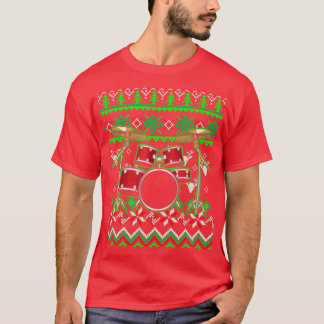 Drummer Musical Instrument Ugly Christmas  T-shirt