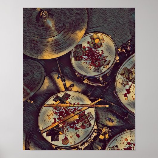 Drummer Musician Bloody Drum Kit Rock N Roll Print (Voorkant)