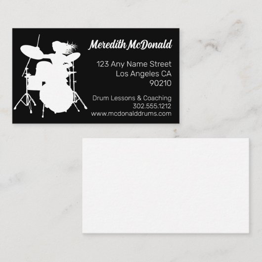 Drummer Musician Drum Kit Music Teacher Drumming B Visitekaartje (Voorkant / Achterkant)