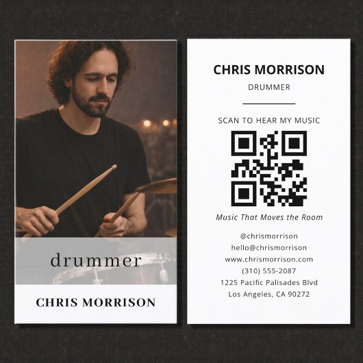 Drummer Musicus QR Code Foto Visitekaartje