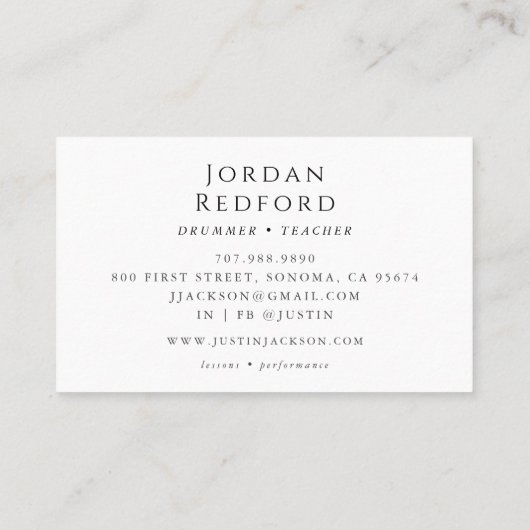 Drummer Muzikant Muziekleraar Visitekaartje (Achterkant)