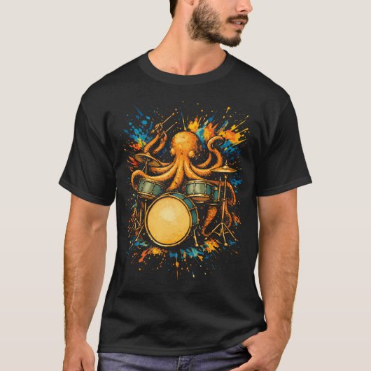 Drummer Octopus Drummen Grappige Rock T-shirt (Voorkant)