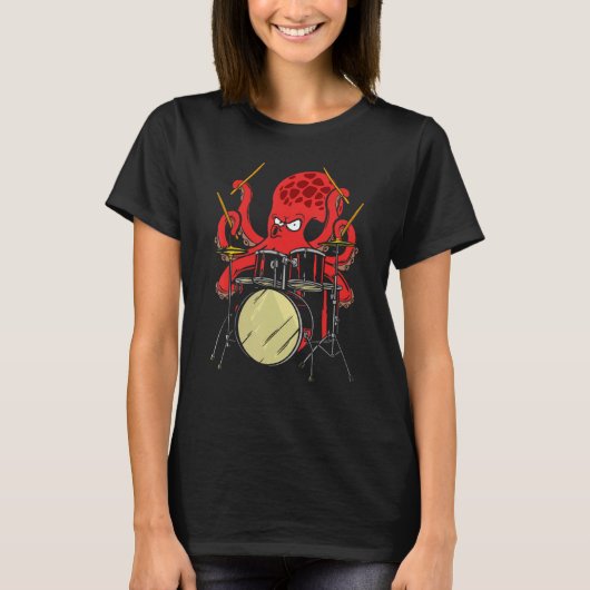 Drummer Octopus Drumstick Playing Drum Sea Animal T-shirt (Voorkant)