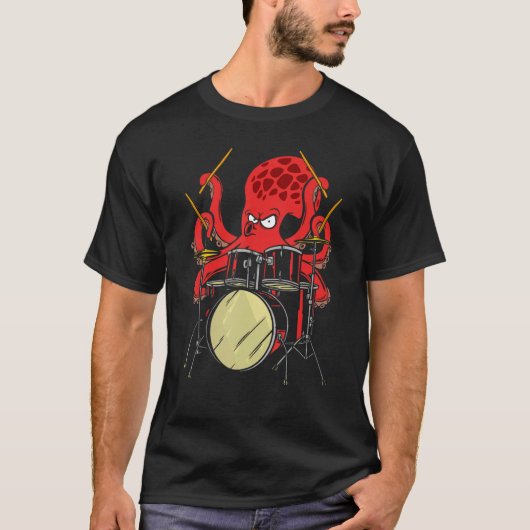 Drummer Octopus Drumstick Playing Drum Sea Animal T-shirt (Voorkant)