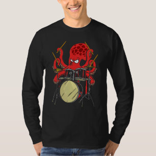 Drummer Octopus Drumstok Drumspelend Zee Dier T-shirt