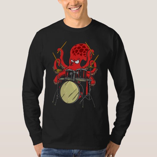 Drummer Octopus Drumstok Drumspelend Zee Dier T-shirt (Voorkant)