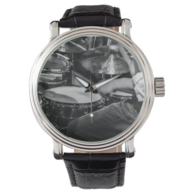 Drummer op het werk houden tijd horloge (Voorkant)