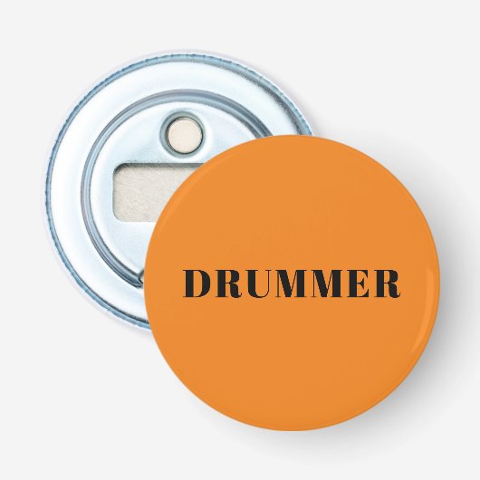 Drummer oranje badge flesopener button flesopener (Voorkant)