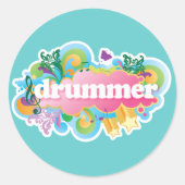 Drummer Retro Burst Ronde Sticker (Voorkant)