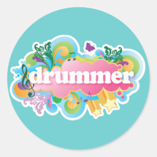 Drummer Retro Burst Ronde Sticker