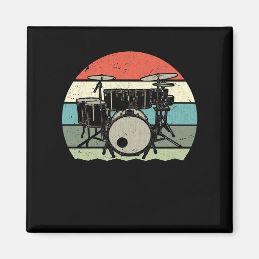 Drummer Retro Drumset Rock Band Drum Musician Magneet (Voorkant)