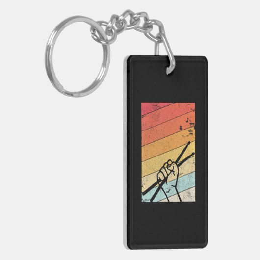 Drummer Retro Style Drum Player Sleutelhanger (Voorkant Links)
