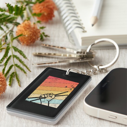 Drummer Retro Style Drum Player Sleutelhanger (Voorkant Rechts)