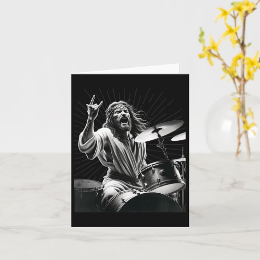 Drummer Rock Jesus Drumming Kaart (Gele Bloem)