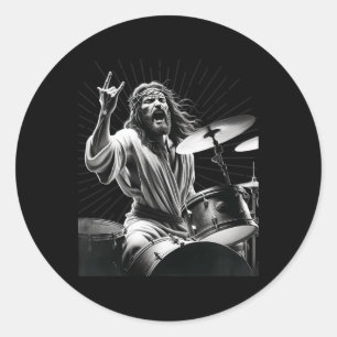 Drummer Rock Jesus Drumming Ronde Sticker
